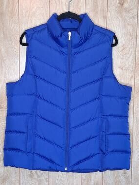 Lands' End Down Blue Vest Size XL/18 Zip Front Hip Pockets